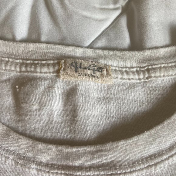 Brandy Melville John Galt White Cropped Short Sleeve Tee w/Red Blue Grey Stripes - Picture 2 of 3